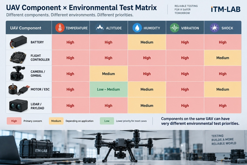 UAV component environmental testing matrix
